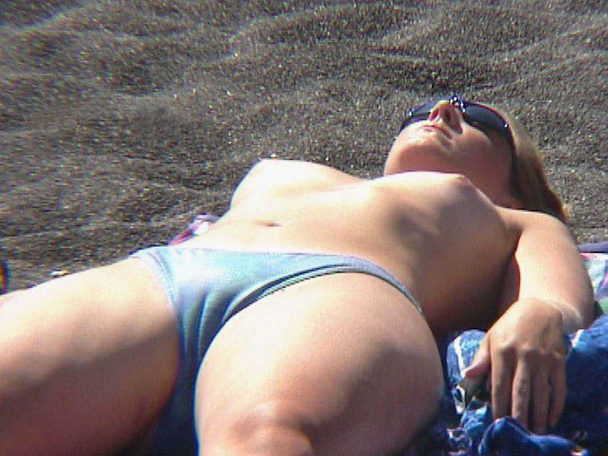 Wife Hawaiin Honeymoon Suntan Black Sand Beach bikini camel toe Tina nude tits nipples outdoor public