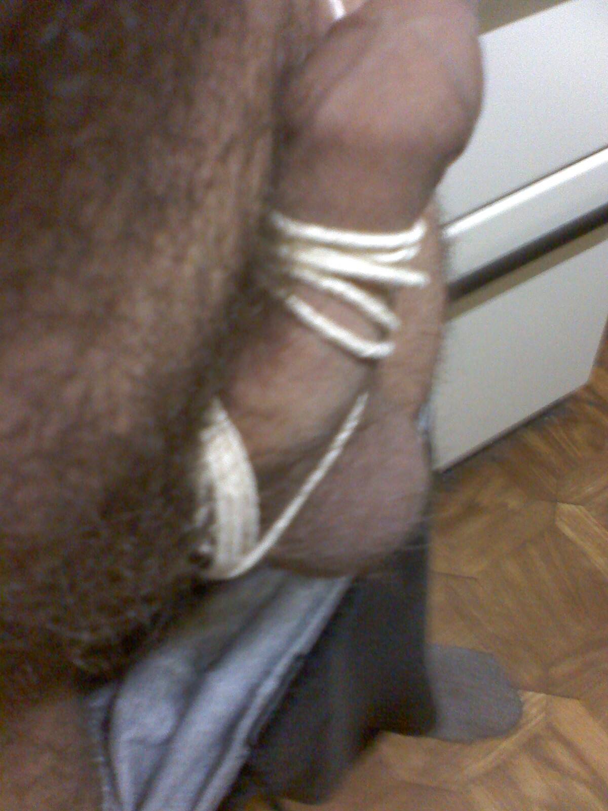 Hairy Cock and Balls Self Bondage