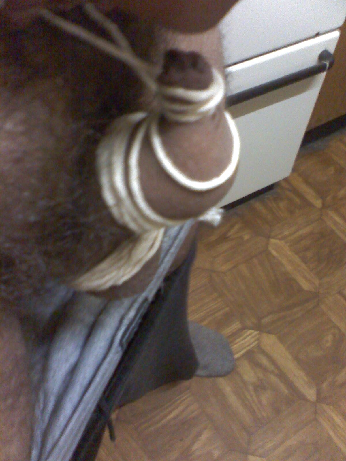 Hairy Cock and Balls Self Bondage