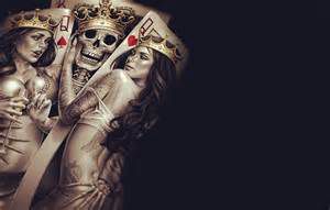 Queen of hearts and king skull tattoo