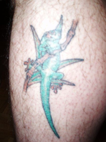 Gecko Tattoo On Left Calf