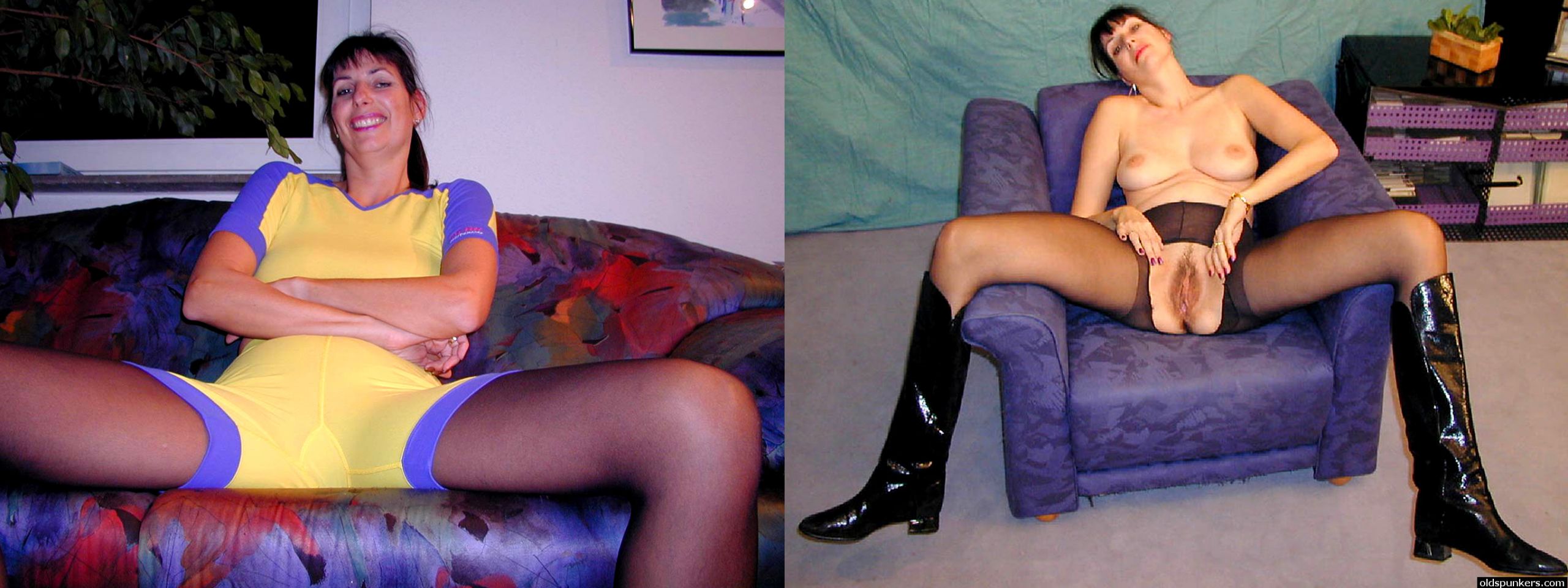 Before-after-mature-milf-gabrielle-spandex-sports-pantyhose-spread