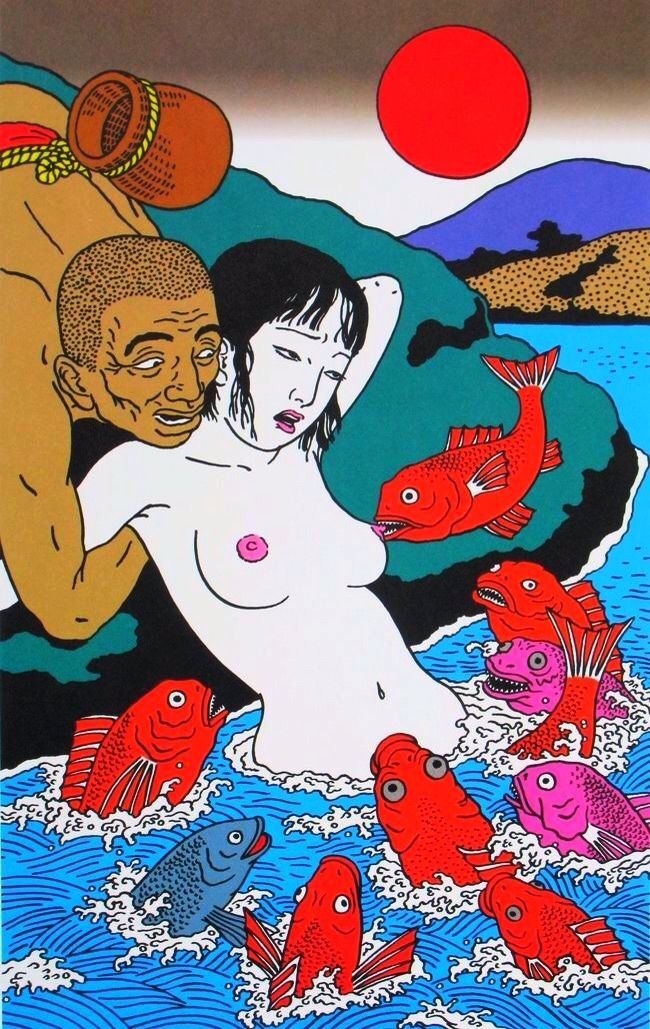 Toshio Saeki japanese weird art girl fish