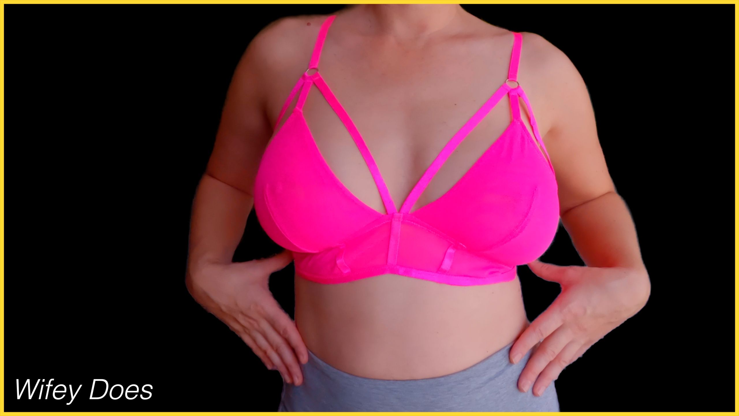 Wife stuns in hot pink bra