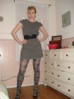 VERY LONG AMATEUR LEGS IN PATTERNED tights pantyhose and dress