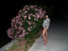 My MILF wife - little evening walk in Croatia - legs open showing cunt, outdoor, public, upskirt 57