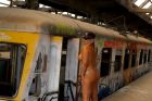 Nude at an old railway-station