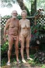 Nude old couple in the garden