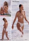 Uma Thurman topless on a beach collage