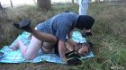 Jessica's creampie gangbang in the woods