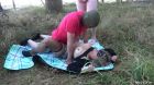 Jessica's creampie gangbang in the woods