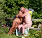 Grandads kisding outdoors